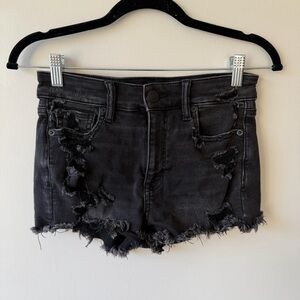 American Eagle Next Level Stretch Distressed Black Denim Cutoff Shorts
